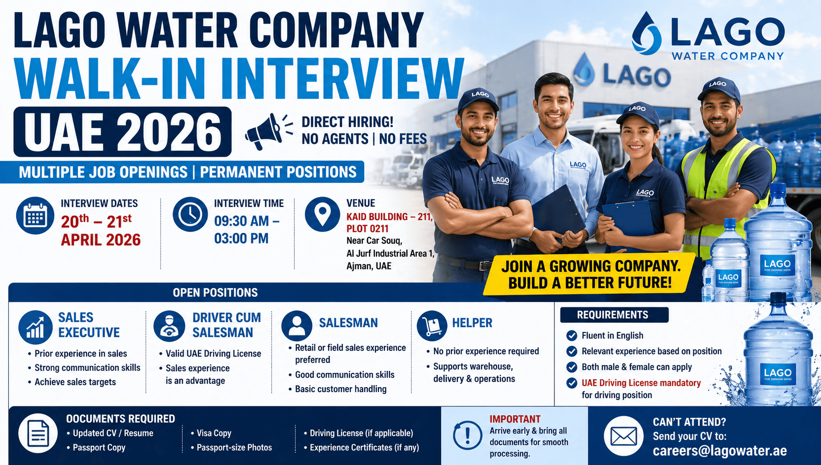 Lago Water Company Walk-In Interview UAE 2026: Huge Hiring Opportunity